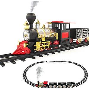 BAKAJI Pista Trenino Giocattolo Bambini Treno Locomotiva con Luce Suoni Realistici e 3 Vagoni Merci Ideale Anche Come Decorazione di Natale per Base Albero