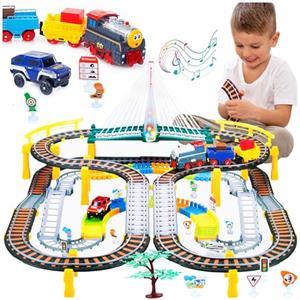 Kinderplay Trenino Elettrico con Pista da Corsa per Bambini - Binari Ferroviari, Piste per Automobili, Treno a Batteria, 2in1, KP0635