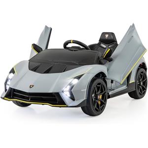 COSTWAY 12 V Lamborghini Macchina Elettrica per Bambini, Auto Elettrica Cavalcabile con Telecomando Luci Ammortizzatori a Mola, 3 Velocità, per Bambini 3-8 Anni, 2-4 Km/h (Grigio)