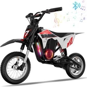 EVERCROSS EV12M PRO Motocicletta Elettrica, Moto Elettrica con Motore da 300W, 3 Modalità di Velocità, Pneumatico da 12'', Musica Bluetooth, Luci Colorate, Moto Cross per Bambini da 3 a 12 Anni