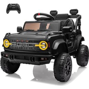 Mondial Toys Ford Bronco Raptor 12V Fuoristrada Auto Macchina Elettrica per Bambini Telecomando Luci a Led Bluetooth Cintura di Sicurezza Ammortizzatori Carico Massimo 30 Kg Nero