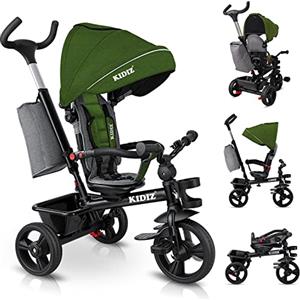 KIDIZ® Triciclo 5 in 1 triciclo per bambini con asta di spinta sistema di sterzo asta a partire da 1 anno jogger per andare avanti e indietro (Khaki)