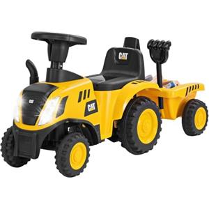 Mondial Toys Trattore Cavalcabile per Bambini Caterpillar con Rimorchio Paletta Rastrello Luci e Suoni - Giocattolo Educativo per Primi Passi Giallo