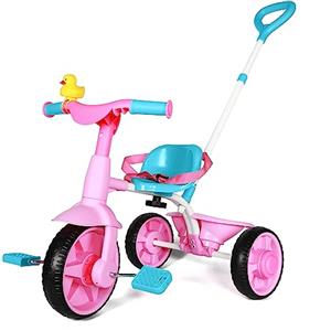 KRIDDO 2 in 1 Triciclo per Bambini da 2 a 3 Anni, Ruote EVA Aggiornate, Regalo per Bambini, Tricicli per Bambini dai 18 Mesi ai 3 Anni, con Maniglione regolabile e Campanello a Forma di Anatra (Rosa)