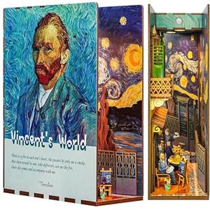 Tonecheer DIY Book Nook Kit, Puzzle 3D in Legno Adulti fai da te Libro Nook Miniature da Costruire Modellismo da Costruire, Book Scaffale Inserto Decorazione Regalo Creativo(Il Mondo di Vincent)