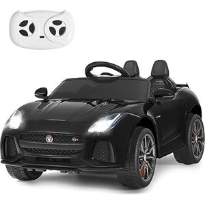 COSTWAY Jaguar Auto Elettrico 12 V per Bambini, Macchina Elettrica con Telecomando, con Luci Musica Storia, Avvio Lento, Velocità 3-5 km/h (Nero)