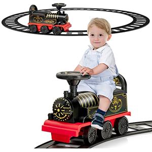 RELAX4LIFE Treno Giocattolo, con Binario, Trenino Elettrico Cavalcabile per Bambini, Funzione Musicale, Luci, Pedali Retrattili, Treno Regalo, Adatto a Bambini da 2+ Anni(nero) (ROSSO)