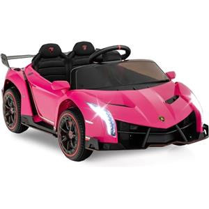 COSTWAY Lamborghini Macchina Elettrica per Bambini, Auto Elettrica Cavalcabile con Telecomando Luci LED, 3 Velocità, 3-6 km/h, per Bambini 3-8 Anni (Rosa)