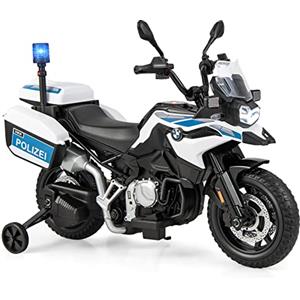 RELAX4LIFE Motocicletta Elettrica Della Polizia 12V Bambino per 3-8 Anni con 2 Ruote da Allenamento, Veicolo per Bambini con Faro, Musica, Clacson, MP3, Carico Massimo 30 KG