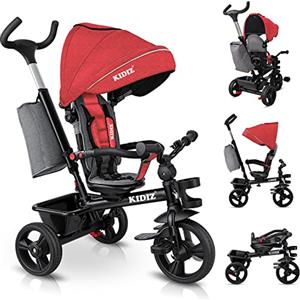 KIDIZ® Triciclo 5 in 1 triciclo per bambini con asta di spinta sistema di sterzo asta a partire da 1 anno jogger per andare avanti e indietro I rosso