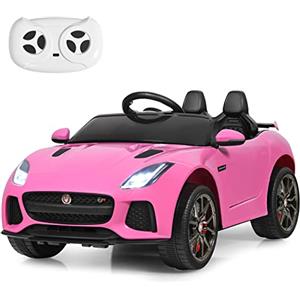 COSTWAY Jaguar Auto Elettrico 12 V per Bambini, Macchina Elettrica con Telecomando, con Luci Musica Storia, Avvio Lento, Velocità 3-5 km/h (Rosa)