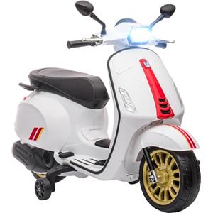 AIYAPLAY 12V Moto Elettrica per Bambini 3-6 Anni a Licenza Vespa con Rotelle, Fanale e Musica, Moto Giocattolo in PP e Metallo, 107x47x73 cm, Bianco