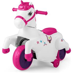 COSTWAY 12V Giocattolo Unicorn a Cavallo, Macchina Cavalcabile con Ruote di Addestramento Modalità di Equitazione, Musica Panello LED, Cavallo a Motore per Bambini 3 Anni+ (Rosa)