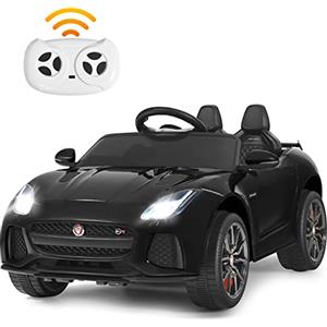 RELAX4LIFE Macchina Elettrica Jaguar F per Bambini 12V, con Telecomando 2.4G e Musica, USB, Luci LED e Clacson, 2 Portiere Apribili, 3 Anni+,107,5 x 66 x 50 cm (NERO)