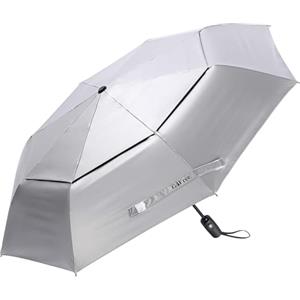 G4Free UPF 50+ Ombrellone da Viaggio con Protezione UV Ombrelli Pieghevoli Ombrello Antivento Ombrello Completamente Automatico (Argento Nero, 42 Inch)