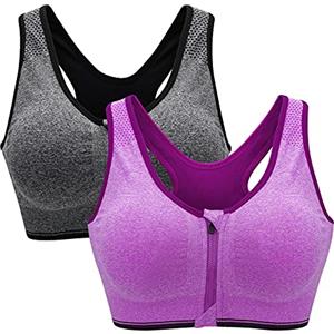 Zoerea Reggiseno Sportivo Senza Ferretto da Donna con Cerniera Frontale e Pastiglie Rimovibili per Ginnastica Corsa Yoga (Nero + Grigio + Rosa,S)