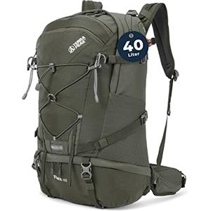 Terra Peak® Zaino da Trekking 40 litri uomo donna verde olive FLEX 40 GRANDE - Zaino da escursionismo, viaggio sportivo e montagna da esterno ergonomico e impermeabile Hiking e escursioni traspirante