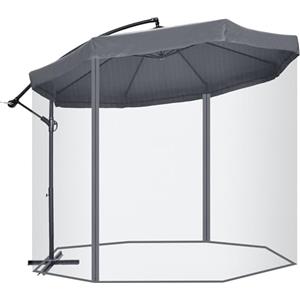 Outsunny Ombrellone Decentrato 3x3 m con Zanzariera, Base a Croce, Prese d'Aria e Manovella, Ombrellone da Giardino Inclinabile e Girevole a 360° in Acciaio e Poliestere, Protezione UV, Grigio Scuro