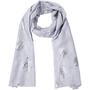 URAQT Sciarpa Donna Elegante, Sciarpa Cotone Morbido Foulard Stole con Stampa Fiore Albero, Foulard Leggero Lungo Stola Soffice di Misto Cotone per Quattro Stagioni, per Abiti da Sera, Feste(Grigio)