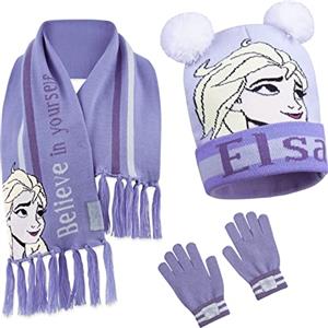 Disney Cappello Bambina Elsa Frozen, Set Invernale Cappello, Sciarpa, Guanti