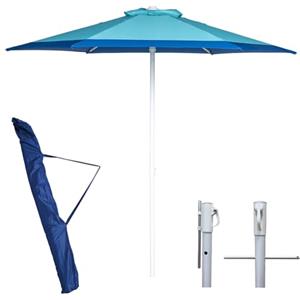 BAKAJI Ombrellone da Mare Spiaggia Giardino con Palo in Acciaio Reclinabile Rivestimento in Tessuto Anti UV Diametro 220 cm con Tracolla Custodia (Ciano)