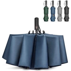 G4Free Ombrello pieghevole grande da 157 cm, 10 costole, robusto, da viaggio, compatto, per apertura automatica, antivento, impermeabile, a doppia copertura, blu navy, large, Compatto