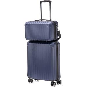 R.Leone Valigia Ryanair 55x40x20 cm + 40x20x25 cm Set 2 Pezzi Trolley Bagaglio a mano 4 Ruote e Beauty Case in ABS 2208 (Blu, Set 2 Pezzi S+XS)
