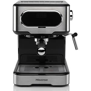 Hisense, HESCM15DBK, Macchina da caffè espresso manuale, macinato e compatibile con cialde ESE 44 mm, Pressione 15 bar, Schermo Touch, 1100W, Silver, 27.4x30x27.2 cm