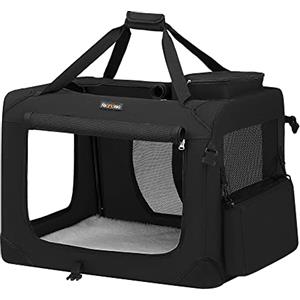 FEANDREA Trasportino per Cani, Gabbia Pieghevole per Animali Domestici, Taglia L, Tessuto Oxford e Maglia, Traspirante, Portatile, Struttura in Metallo, con Manici e Tasche, 70 x 52 x 52 cm, Nero PDC70H
