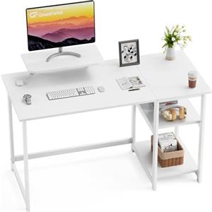 GreenForest Scrivania da Ufficio e Gaming con Supporto per Monitor, Tavolo per computer da Casa da 100 cm con Scaffle Reversibili, Scrivania da Studio per Piccoli Spazi, Bianca Puro