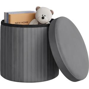 WOLTU Pouf Contenitore, Sgabello con Contenitore Rotondo, Poggiapiedi Contenitore per Divano, Pouf Sgabello Basso Pieghevole, per Soggiorno, Camera da Letto, in Velluto, φ38xH36cm, Grigio Scuro