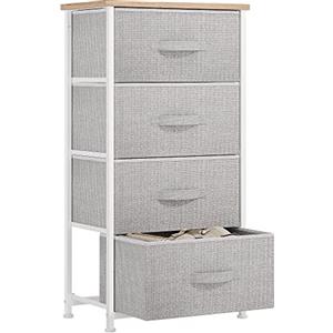 YITAHOME Cassettiera in tessuto, armadietto con 4 cassetti, Cassettiera per Corridoio in Tessuto, con vano contenitore in tessuto per soggiorno, camera da letto, cameretta dei bambini, grigio chiaro