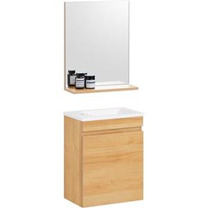 SoBuy Set arredo da bagno Specchio a parete+ Mobile lavabo Naturale BZR169-SET