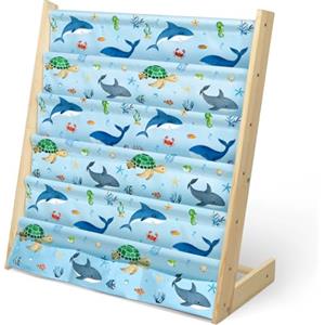 wooshwa Libreria Montessoriana per Bambini,Scaffale a 5 Livelli in Tessuto per Bambini,Librerie per Camerette con 3 Tasche con Maniche Profonde,63 * 30 * 73cm (Animali dell'oceano)