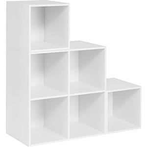 WOLTU Libreria a 6 Scomparti, Scaffale Portaoggetti Autoportante a Scala, Montaggio Flessibile, per Soggiorno, Camera da letto, Ufficio, in Truciolare, Bianco, 90x30x90cm, SK027ws