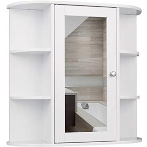 EUGAD Mobiletto Pensile da Bagno con Specchio Armadietto Bianco Lucido da Lavabo con 9 Ripiani 60x16x58cm