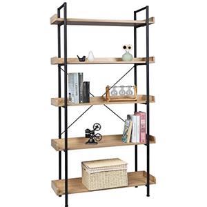 WOLTU Scaffale per Libri con 5 Ripiani Aperti, Libreria con Struttura in Metallo per Soggiorno/Camera da Letto/Studio, 91x30x173 cm, Rovere Chiaro