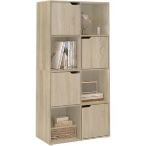 WOLTU Libreria Autoportante, Porta Libri a 8 Cubi, Libreria con 4 Ante, Scaffale Portaoggetti per Soggiorno, Ufficio, Studio, Camera da Letto, in Legno, Rovere Chiaro, SK039hei
