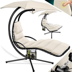 KESSER® Lettino sospeso con tettuccio Parasole, Sdraio sospesa, Lettino da Sole, Lettino da Relax, Lettino oscillante, Amaca, capacità di carico Fino a 120 kg, Lettino a Dondolo