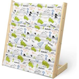 wooshwa Libreria Montessoriana per Bambini,Scaffale a 5 Livelli in Tessuto per Bambini,Librerie per Camerette con 3 Tasche con Maniche Profonde,63 * 30 * 73cm (Dinosauro verde)