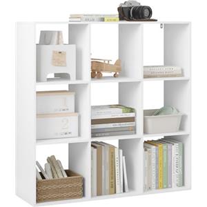 WOLTU Libreria a 9 Cubi, Scaffale di Stoccaggio a 9 Cubi, Libreria, Divisorio per Libreria, Mobile di Stoccaggio per Soggiorno e Ufficio, Bianco, 94x29,5x93 cm, SK047ws