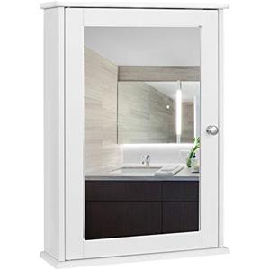 EUGAD Mobiletto Pensile da Bagno con Specchio Salvaspazio Mobile da Lavabo a Due Ripiani Armadietto in Legno 42 * 13 * 58.5cm Bianco