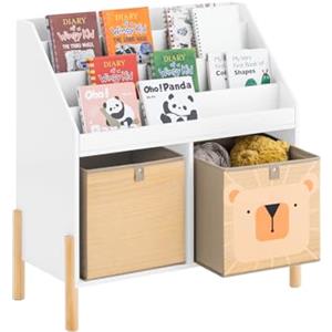 SoBuy Libreria montessoriana per Bambini Scaffale portagiochi Portariviste con 2 vani portaoggetti Bianco 65x30x70cm KMB115-W