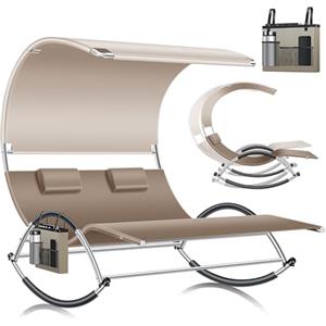 KESSER® Lettino doppio con tettuccio parasole, cuscino per 2 persone, lettino relax, lettino da giardino, superficie ergonomica, carico 240 kg, tasca laterale, crema