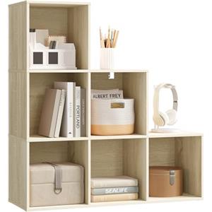 WOLTU Libreria con 6 Cubi, Scaffale con Scomparti Aperti per Libri, Decorazioni, Piante, Legno Ingegnerizzato Rovere Chiaro, Camera da Letto, Soggiorno, Ufficio, 90x30x90cm, SK061hei