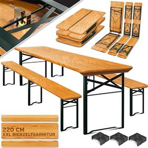 KESSER® Set di 3 pezzi per Tenda da Birra, Set di Mobili da Giardino, pieghevole 220 x 50 x 77 cm, 2X Panche da Birra 1x Tavolo da Birra, Set di 16 pezzi per la Protezione del Pavimento