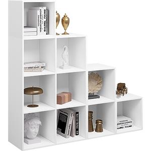 WOLTU Libreria Scaffale, Libreria a 10 Cubi, Scaffale a Scala Componibile, Mobile Portaoggetti in Legno, Divisorio per Camera da Letto, Soggiorno, Ufficio, 120x30x120cm, Bianco, SK035ws