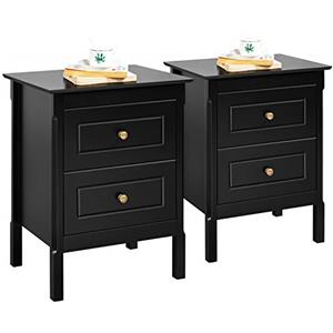 Yaheetech Set 2 Comodini Camera da Letto Comodino con 2 Cassetti Tavolino da Letto Moderno Mobiletto Stile Shabby Chic Tavolino da Salotto da Divano 48 x 40 x 61 cm Nero