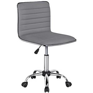 Yaheetech Sedia Ufficio da Scrivania Senza Braccioli a Rotelle Girevoli Sedia Ergonomica Imbottita Moderna da Camera da Letto Studio in Ecopelle Acciaio Altezza Regolabile Grigia