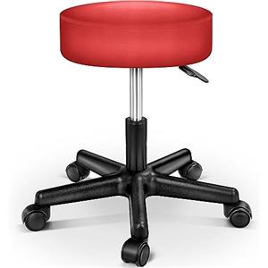 TRESKO® Sgabello da lavoro Sgabello girevole Sgabello Sgabello per salone estetico Sgabello per ambulatorio medico, con rotelle, rotazione libera di 360°, 10 cm di imbottitura (Rosso)